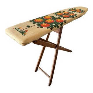 Rare Antique Early 1900s All Wood Ironing Board W/ Orange Tree Cover For Sale