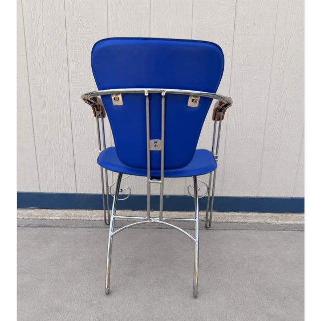 Arrben Set of 4 Vintage Arrben Italian Blue Leather Chrome Armchairs For Sale - Image 4 of 6