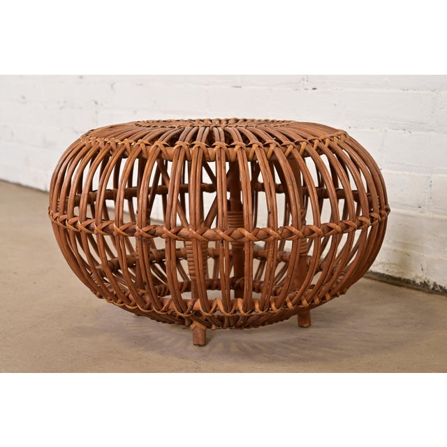 Mid-Century Modern Franco Albini Mid-Century Organic Modern Italian Rattan Pouf Ottoman For Sale - Image 3 of 10