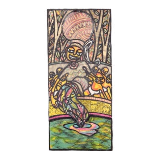 Osun, Goddess of Fertility and Prosperity, Dayo Niran Ink and Paint on Plywood, Signed L.r. For Sale