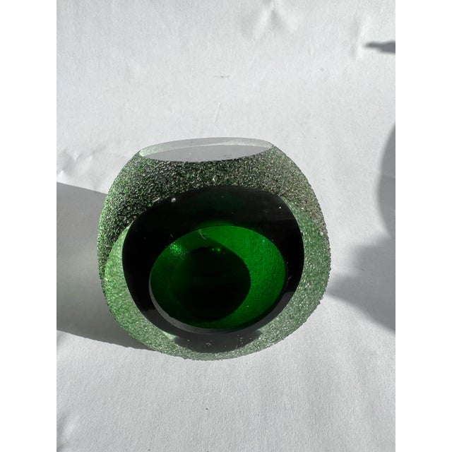 Late 20th Century Vintage Alessandro Mandruzzato Murano Style Green Faceted Candle Votive With Textured Surface For Sale - Image 5 of 8