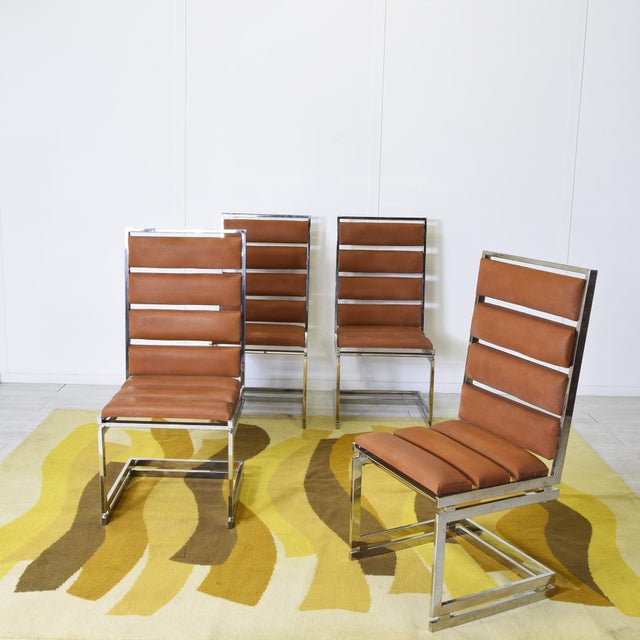 Mid-Century Modern Doghe Model Chairs with Metal Structure and Brown Suede Seat from Metalarte, 1970s, Set of 4 For Sale - Image 3 of 9