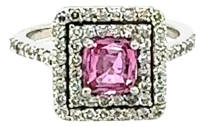 Gia Certified 1.77 Carat Pink Sapphire Diamond White Gold Engagement Ring, Size 7