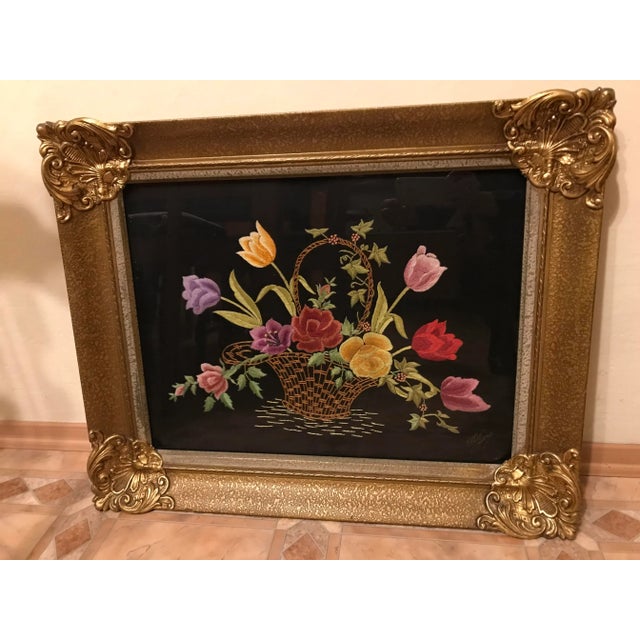 Framed Image Woven on Silk, 1950, in Very Good conditions. Designed 1950 to 1959