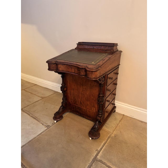 Fine quality antique Victorian walnut freestanding davenport, having a quality mid-Victorian figured walnut davenport,...