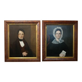 American School -19th Century Portraits of Husband & Wife - a Pair For Sale