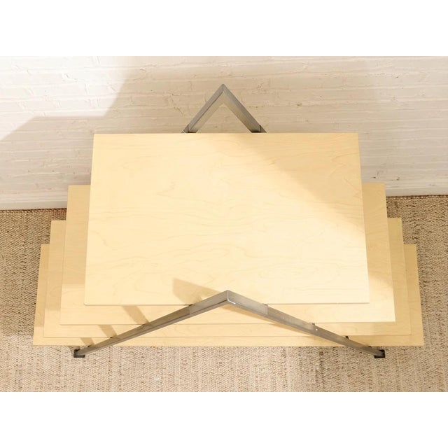 Platinum Late 20th Century Modern a-Frame Wood & Metal Display Shelf For Sale - Image 8 of 9