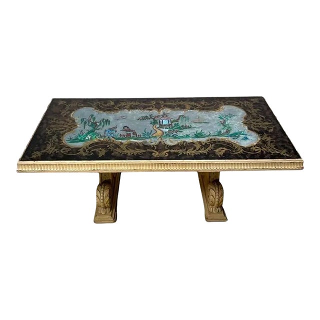 1960s Vintage Painted Mirrored Coffee Table For Sale