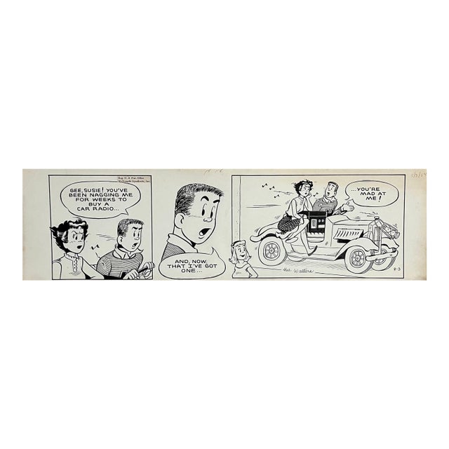 Jerry Walter & Linda WalterRare 1950s Original Syndicated Ink Drawing Cartoon Strip Susie Q Smith Comic Art, 1954 For Sale