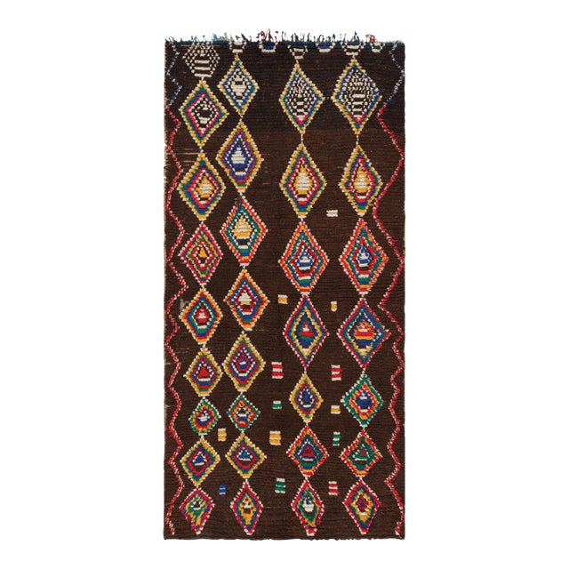Vintage Moroccan Rug in Brown With Colorful Lozenge Diamonds | Rug & Kilim For Sale