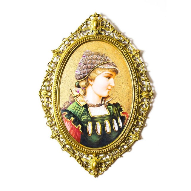 Ceramic Berlin Oval Porcelain Plaque Depicting Young Woman in Ormolu Frame, 19th Century For Sale - Image 7 of 8
