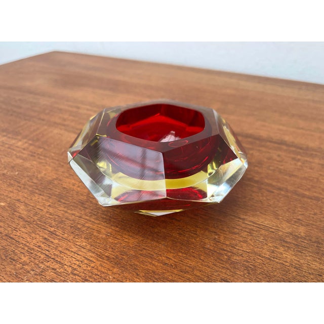Vintage Italian Red and Yellow Sommerso Murano Glass Bowl, 1970s For Sale - Image 16 of 18