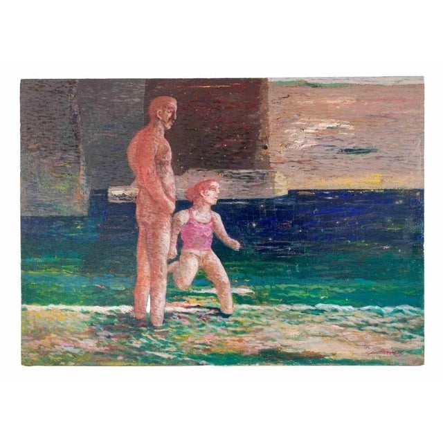 Contemporary Alessio Paternesi, At the Beach, Oil on Panel, 1990s For Sale - Image 3 of 5