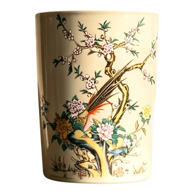 Chinese Ceramic Pot,Tongzhi Marked Famille Rose Porcelain Brush Pot Hand Painted Flowers and Birds Pattern For Sale