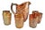 Orange Iridescent Art Glass Water Pitcher & 6 Glasses - 7 Pc Set For Sale