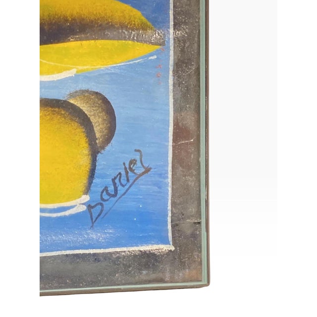 Charming vintage Tanzanian Tingatinga School painting depicting two stylized hippopotamuses swimming beneath a vivid red...
