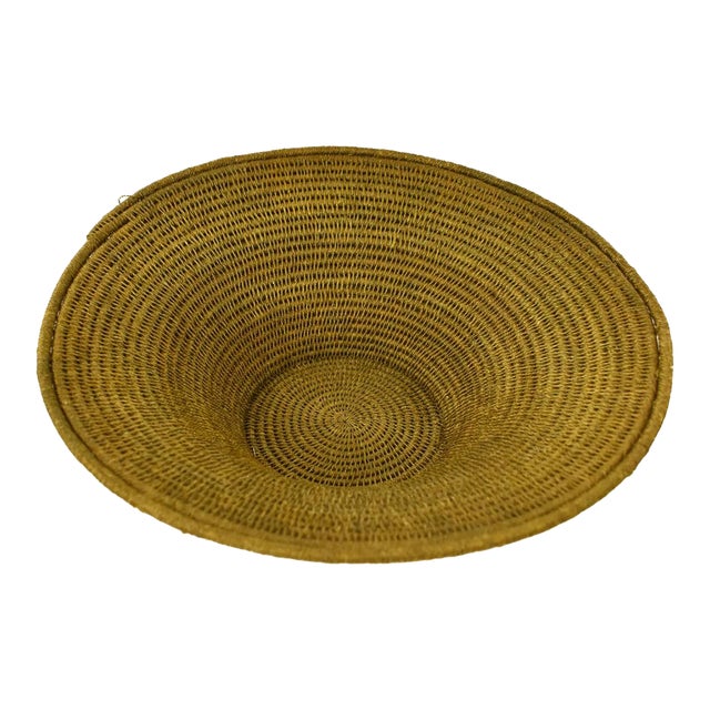 Early 20th Century Olive Sisal Handwoven Basket Eswatini 12inch For Sale