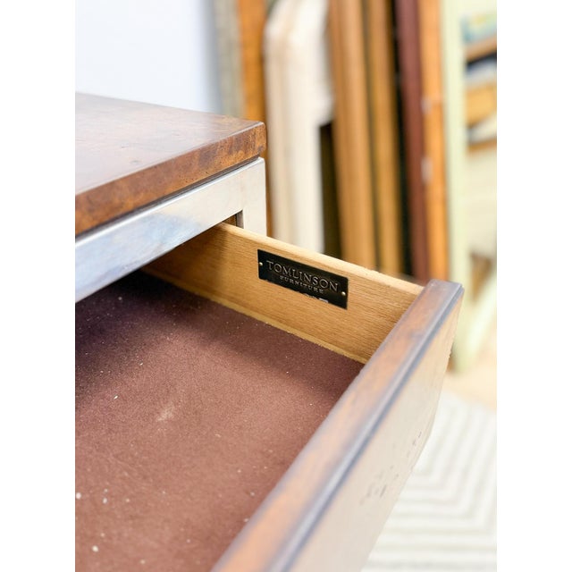 Mid 20th Century Tomlinson Burlwood Credenza Chrome Details Doors Drawers, Buffet, Console For Sale - Image 14 of 18