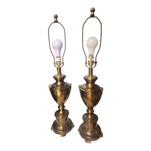 Vintage Pair of Frederick Cooper Brass Trophy Urn Lamps