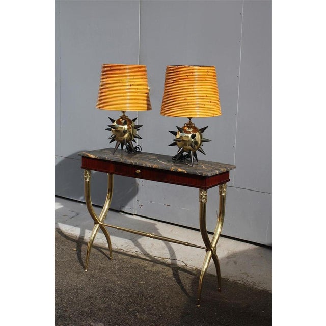 1950s Italian Table Lamps in Brass, Metal & Bamboo, 1950s, Set of 2 For Sale - Image 5 of 17