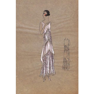 Lanvin of Paris C1920s Original Fashion Illustration in Gouache For Sale