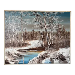 A Large Vintage 1970’s Serene Winter Landscape Oil Painting by Stephen Kaye