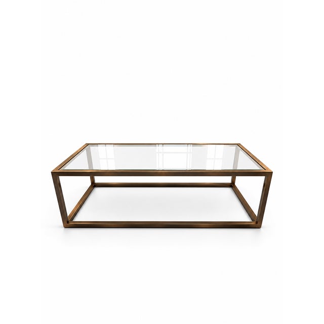 Attributed Arhaus Bronze-Finished Metal and Glass Rectangular Coffee Table For Sale In Boston - Image 6 of 11