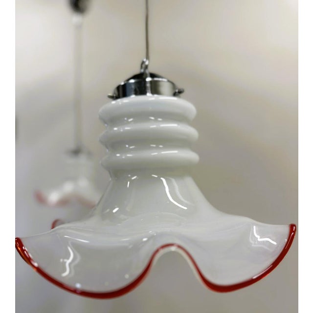 Italian Murano Glass Pendant Lamps with Red Trim, Italy, 1970s, Set of 2 For Sale - Image 10 of 12