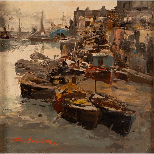 Ezelino Briante, The Harbor, 1920s-1940s, Oil on Board For Sale - Image 15 of 15