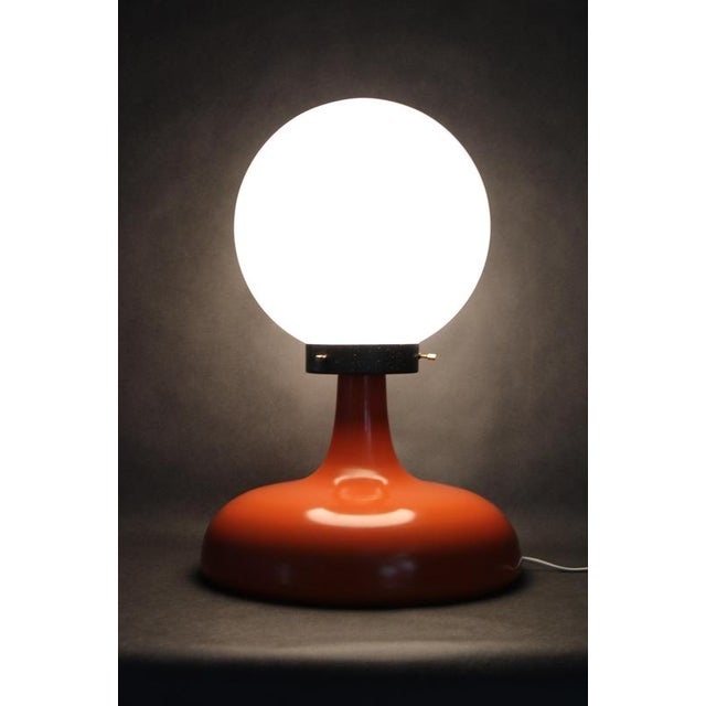 Metal Italian Space Age Lacquered Metal Table Lamp with Milk Glass, 1970s For Sale - Image 7 of 10