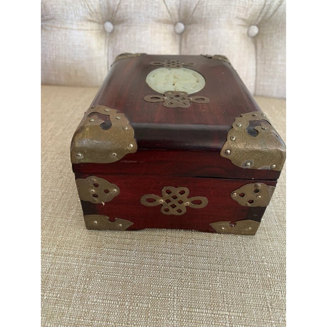Vintage Mid-Century Rosewood & Brass & Jade Jewelry Casket For Sale - Image 12 of 13