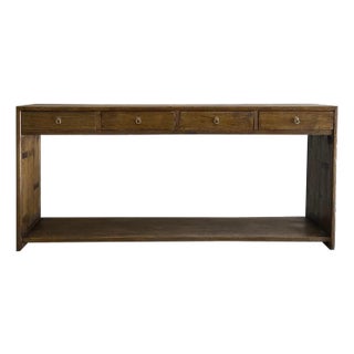 Custom Elm Wood Modern Console Table With Drawers in Dark Walnut-80" For Sale