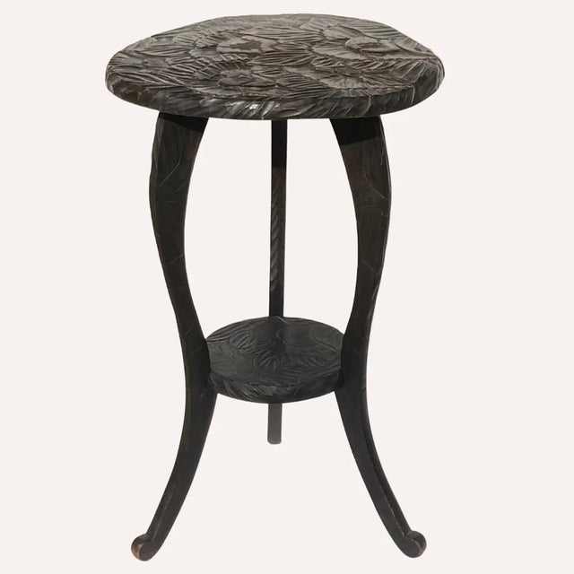 Wood Japanese Hand Carved Floral Side Table or Plant Stand, 1905 For Sale - Image 7 of 9