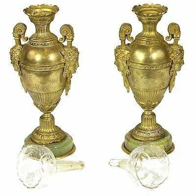 Bronze 1850 Antique Neoclassic Gilt Bronze Vases Urns on Onyx Bases - A Pair For Sale - Image 8 of 8
