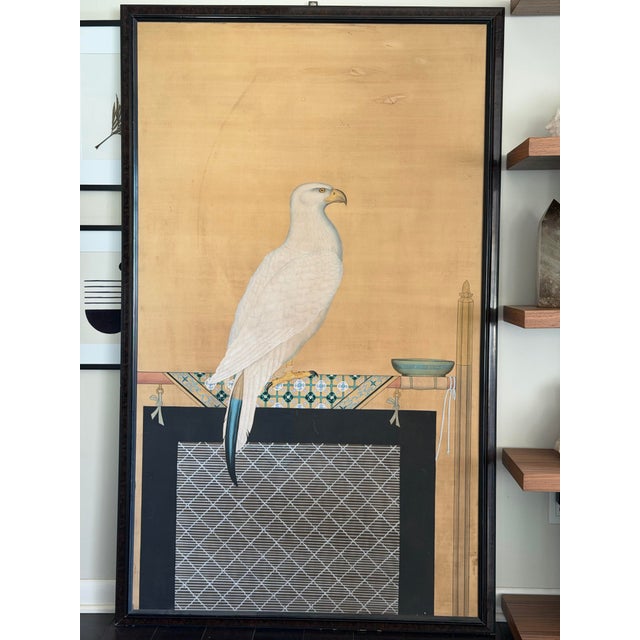 1920s Large Japanese Showa Period Falcon (Taka) Byōbu Screen Panel Nihonga Painting of Hawk on Perch, Framed Wall Art For Sale - Image 9 of 11