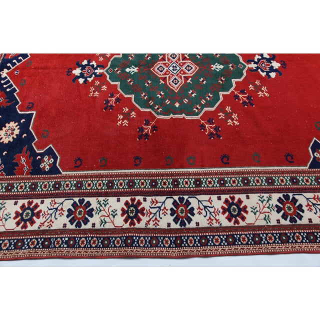 Vintage Hand-Knotted Oushak Rug With Central Medallion Pure Wool & Natural Dyes -7' X 9' 1'' For Sale In Tampa - Image 6 of 11