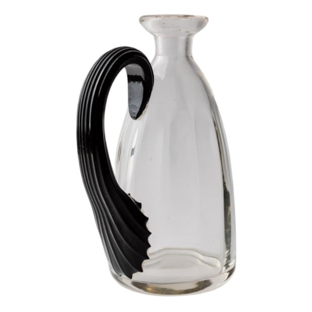 Vintage Italian Clear Murano Glass Vase or Pitcher with Curved Handle, 1930s For Sale
