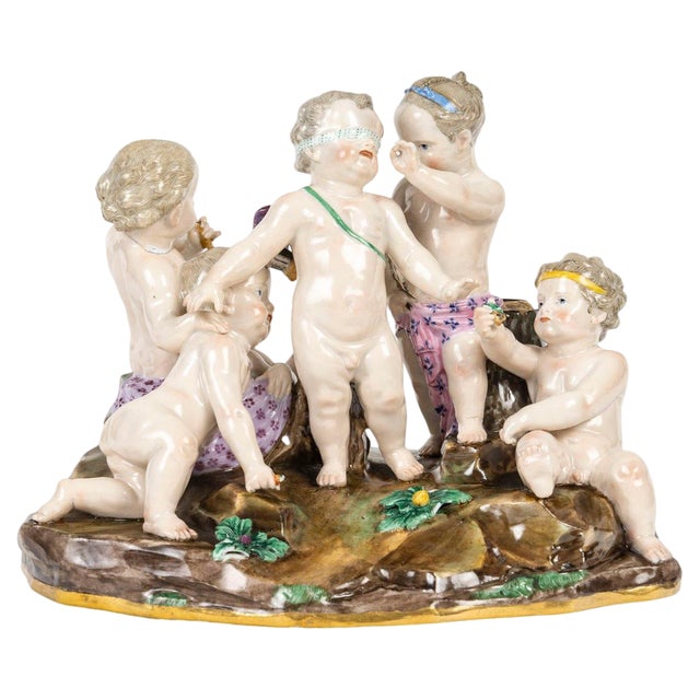 Napoleon III Sculpture Group in Porcelain from Meissen, 19th Century For Sale