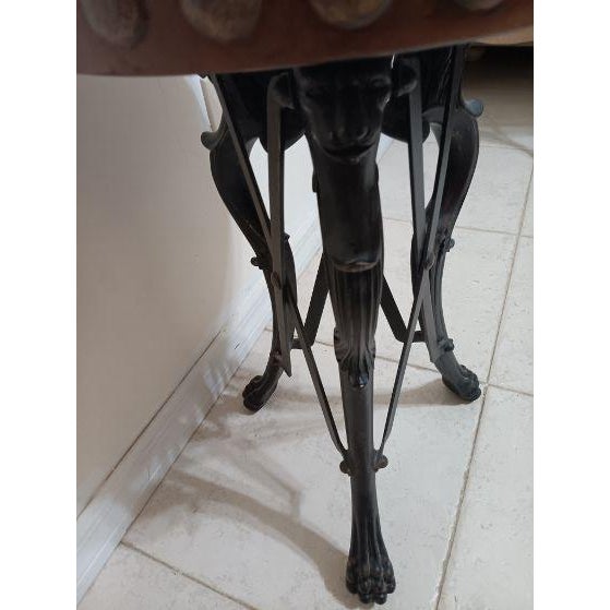 1950s Vintage Round Accent Table With Foldable Lion Legs Black Brown For Sale - Image 5 of 8