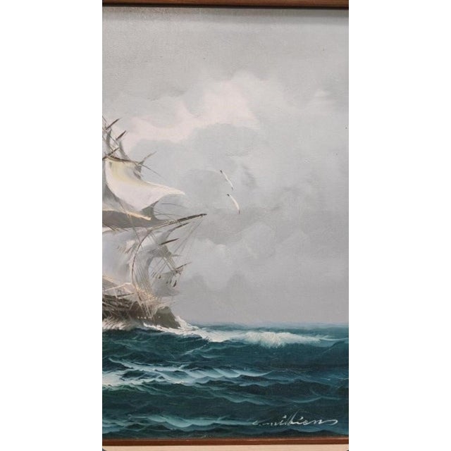 American 1970’s Large Signed and Framed Tall Ship Painting, Oil on Canvas, 42” X 30” For Sale - Image 3 of 10