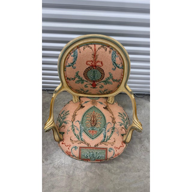 Pair of Vintage Karges Louis XVI Style Armchairs – Hand-Painted Frames For Sale - Image 11 of 12