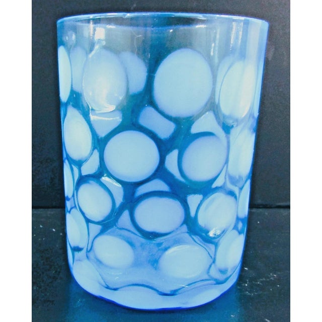 Vintage Fenton Blue Opalescent Coin Spot Glass Pitcher and 4 Tumblers Set For Sale - Image 15 of 17