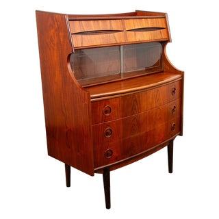 Mid Century Danish Modern Secretary Desk Teak Drawers Office Vintage Glass Door For Sale