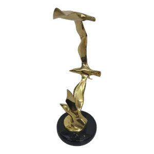 Mid Century Modern Seagull Brass and Black Marble Sculpture