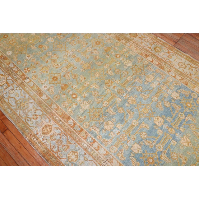 Gallery size Persian malayer rug in blue-green and apricot tones from the 1930s