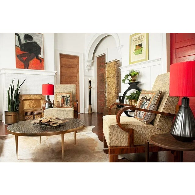 Postmodern Pair of 1980s Postmodern Ceramic Lamps With Custom Red Pleated Shades For Sale - Image 3 of 13