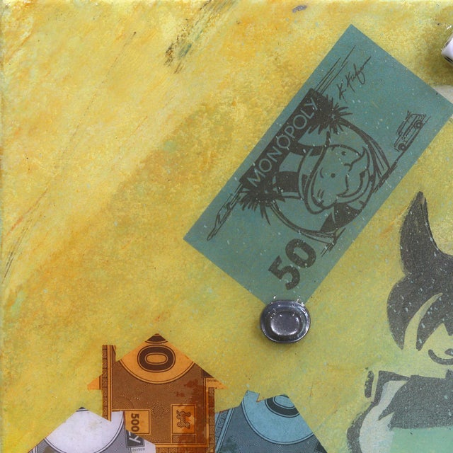 Textile Advance to Palm Desert Drive - Original California Monopoly Pop Art Mixed Media Painting by Kathleen Keifer For Sale - Image 7 of 9
