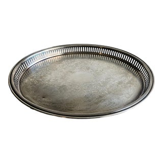 Vintage Poole Silver Plate Oval Footed Gallery Tray For Sale