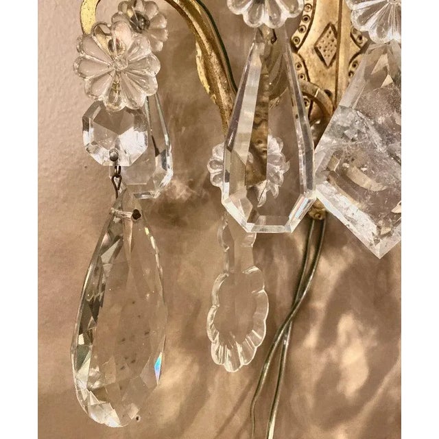1920s Two-Light Covered Mixed Crystal and Rock Crystal Bronze Wall Sconces - a Pair For Sale - Image 5 of 11