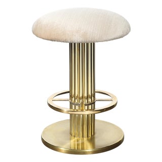 Mid-Century Designed for Leisure Fluted & Cream Upholstered Brass Counter Stool For Sale